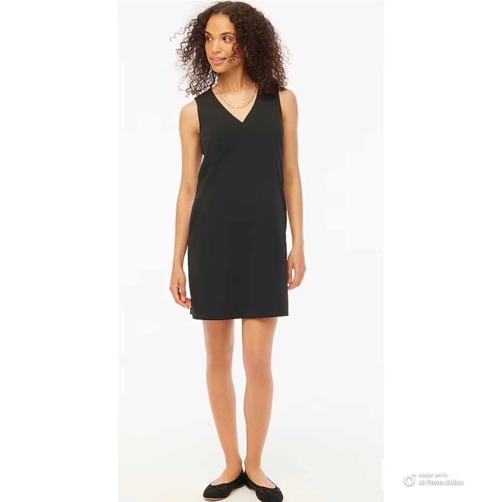 J Crew Factory Black Mini Dress Size 4 Sleeveless V Neck Shift Dress NWT
